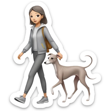 Asian girl walking an all grey Italian greyhound sticker