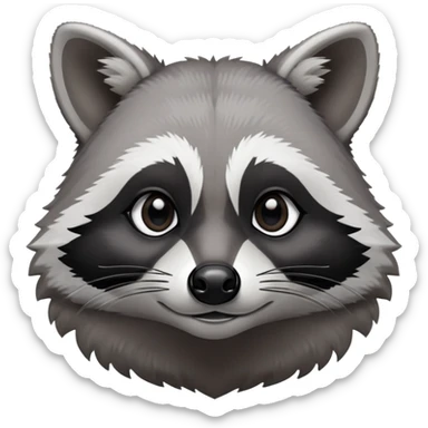 Cinematic-Noble-Raccoon-Portrait-Emoji – Poised and confident, with a sturdy build and a beautifully textured fur of silver-grey accented by dark black facial markings, deep-set, big black eyes, simplified yet sharp and sophisticated zoom out to show shoulders sticker
