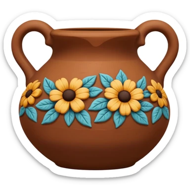 clay pottery with motive sticker