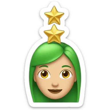 Green women holding three gold stars above head sticker