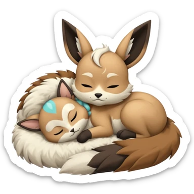 Animalistic tired sleeping snoozing snoring kawaii chibi sleepy happy glad somber mongral Meloetta-Absol-Eevee-Gatomon-Pteromon-hybrid sticker