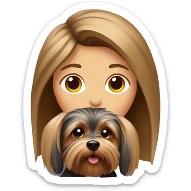 Yorkshire Terrier in the arms of a girl with brown hair sticker