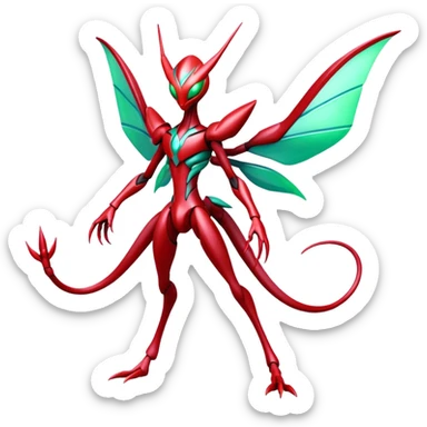  Cool Edgy Shiny Futuristic Ethereal Legendary Scizor-Deoxys-Digimon-Schyther-Flygon-hybrid full body sticker
