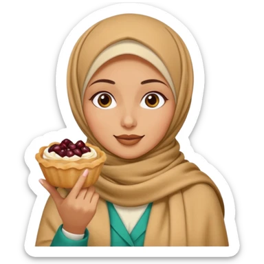 a woman wearing a pashmina hijab is eating sticker