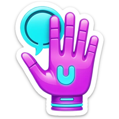 futuristic glowing thumbs down, neon purple and cyan glow, dark background, digital tech style
 sticker