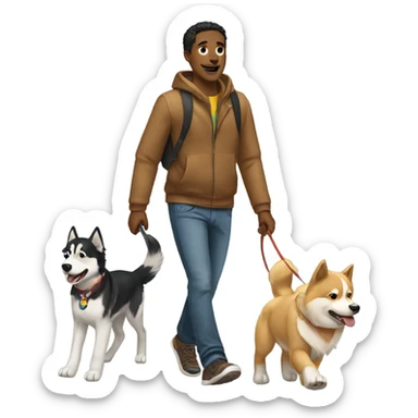 Man, walking a golden retriever and a husky sticker