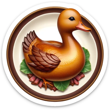 Cinematic Realistic Peking Duck Dish Emoji, depicted with crispy, roasted duck with glistening skin and succulent meat, rendered with rich textures and dramatic, appetizing lighting. sticker