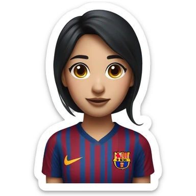 Pretty Asian Black hair girl wearing fc Barcelona jersey sticker