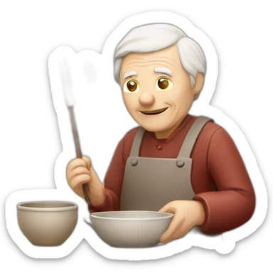 old man with latvian flag making dishes from clay sticker