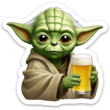 Yoda drinking a beer sticker