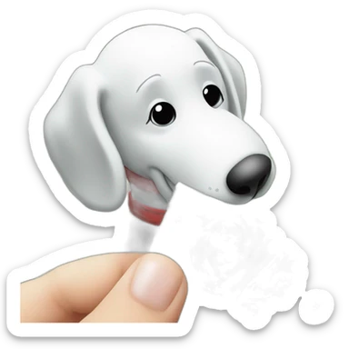 Rolled up single dollar bill, held by snoopy in his hand against his snout sniffing a pile of sugar sticker