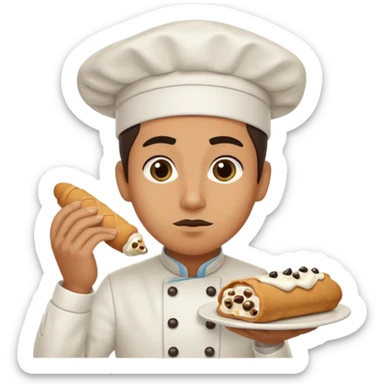 Cringe overworked pastry chef with cannoli sticker