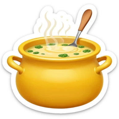 yellow pot with soup sticker