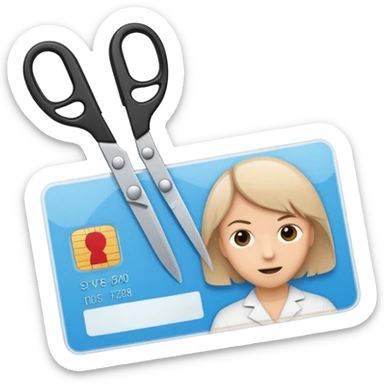 Scissors cutting an ID card in 2 parts.hyper realistic sticker