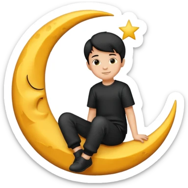 silhouette graphic of a boy sitting on a crescent moon, generate in emoji so I can use in chatting  sticker