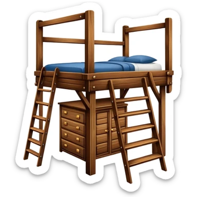 wooden cabin bed with ladder sticker