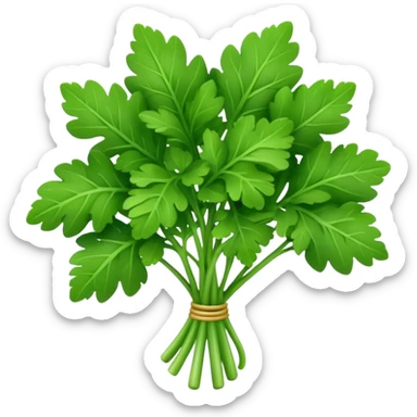 Apple style 3D emoji of fresh parsley, small green leaves with curly texture, shiny and smooth, simple toy-like look, similar to official Apple food emojis. sticker