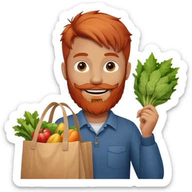 red bearded mal holding a grocery bag sticker