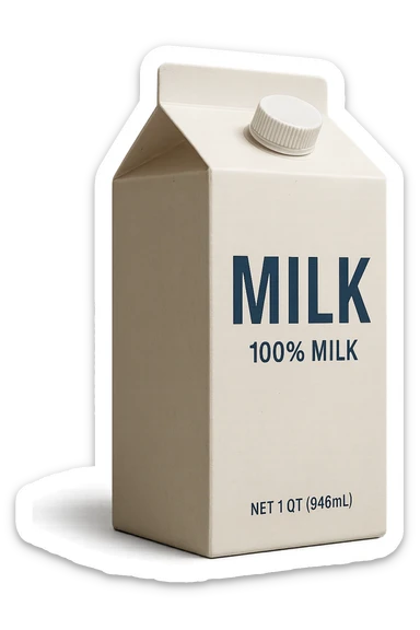 scatola di latte realistica, iperrealistico 4k sticker