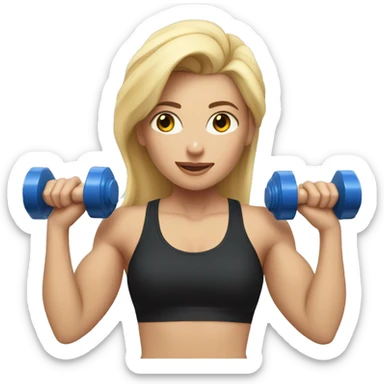 blonde woman working out with a black tank top and a blue shorts and she is holding a dumbell sticker