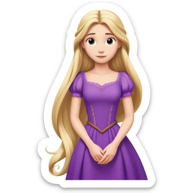 Rapunzel from hips up, purple dress, extremely long blonde hair, minimal style, larger size sticker