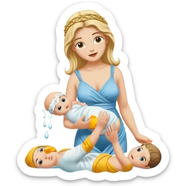 greek goddess dipping baby in river holding baby upside down by ankle sticker