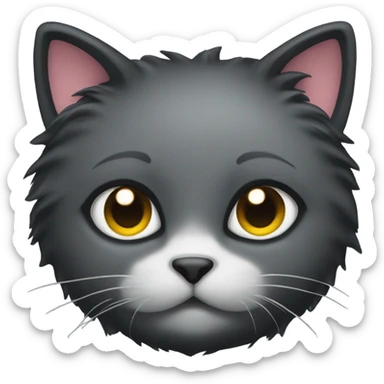 Fluffy black cat head sticker