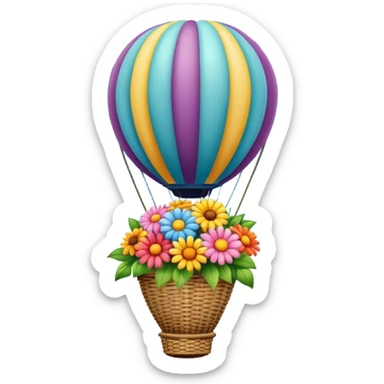 Bouquet of flowers, inside of a balloon inside of a hot air balloon in the sky sticker