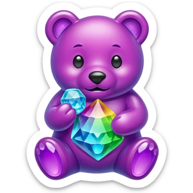 Rainbow Gummybear holding a purple crystal sticker