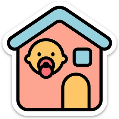 vector icon of a baby house in soft pastel flat design, round edges, white background, minimal icon style sticker