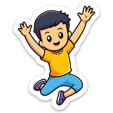 playful kid jumping sticker