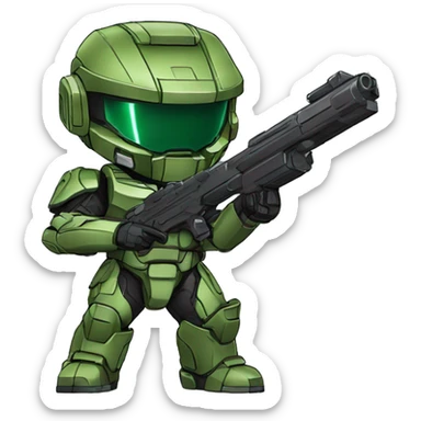 Master Chief anime chibi style, shooting  sticker