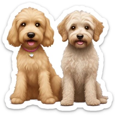 Labradoodle next to a shipoo sticker