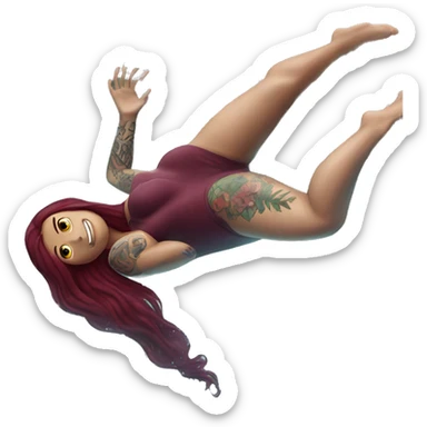 Beautiful tattooed  burgundy long haired woman swimming in a pool sticker