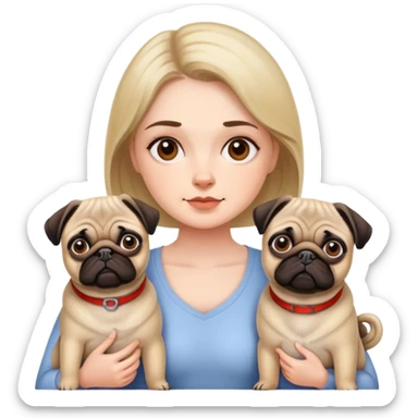 Woman with two pugs sticker