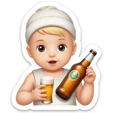 baby with alcohol bottle sticker