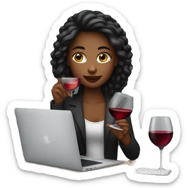 designer - girl working on macbook pro drinking a glass of red wine sticker