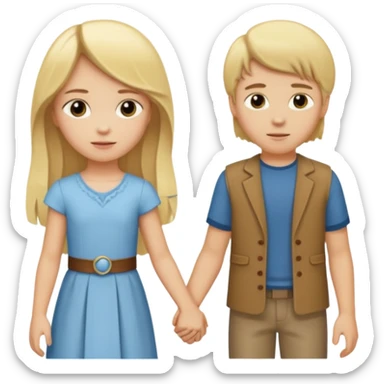 Blond haired pretty girl holding hand with long hairs stoic boy sticker