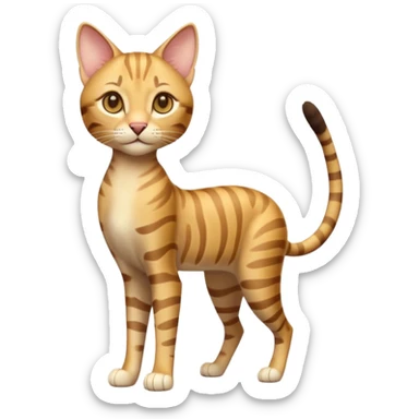 A 3D cartoon golden tabby Savannah cat with elegant long legs, gentle stripes, dynamic pose, cinematic Memoji-style lighting. full body or half body. sticker