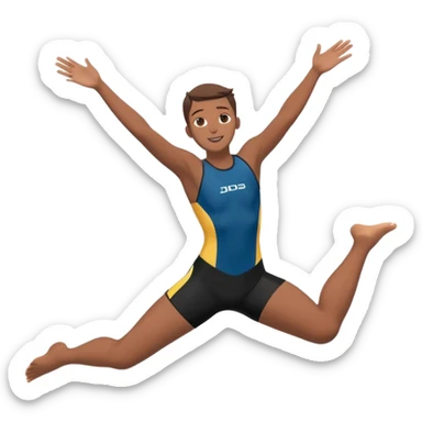 A young person leaps boldly into a pool named “Confidence,” arms wide, surrounded by skilled divers mid-air. Though less experienced, their fearless energy shines, symbolizing the courage to grow alongside greatness. sticker