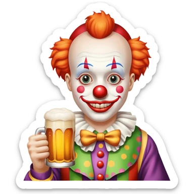 clown holding a beer sticker
