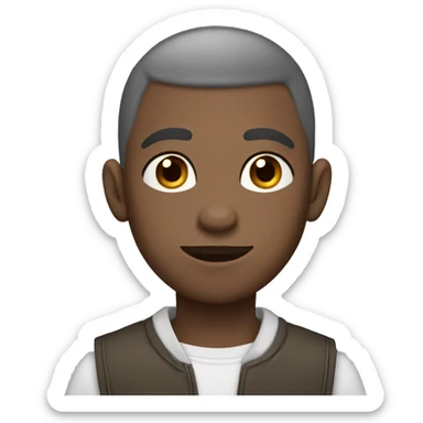 boy with buzzcut, with gray donkey ears, brown eyes, cross-eyed, wearing collar sticker