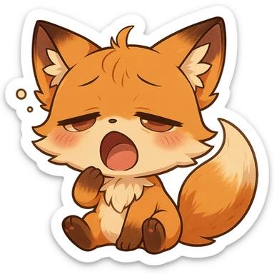 chibi anime style fox character, very sleepy, eyes half-closed, yawning, cute, colorful, detailed sticker