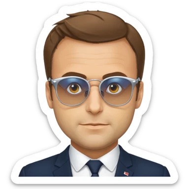 Emanuel Macron avec des lunettes de soleil qui dit : for sur  sticker