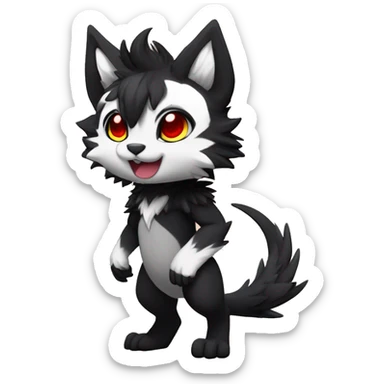 Anthro-Edgy-Cool-Dark-Black-White-Red-Contrast-Colors-Fantasy-Fur-Sona-Chibi-Shiny-Fakémon-Hybrid full body sticker