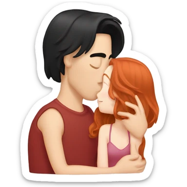 redhead kissing her boyfriend with black Hair sticker