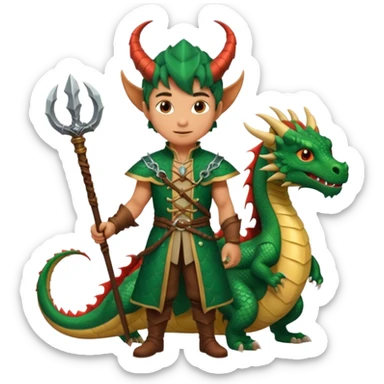 a dragon tamer with a whip in his hand in medieval time with a dragon next to him sticker