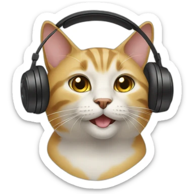 cat with headphones  sticker