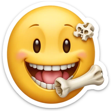 smiling emoji with yellow bone in its mouth sticker