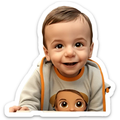 smiling boy indoors with brown hair sticker